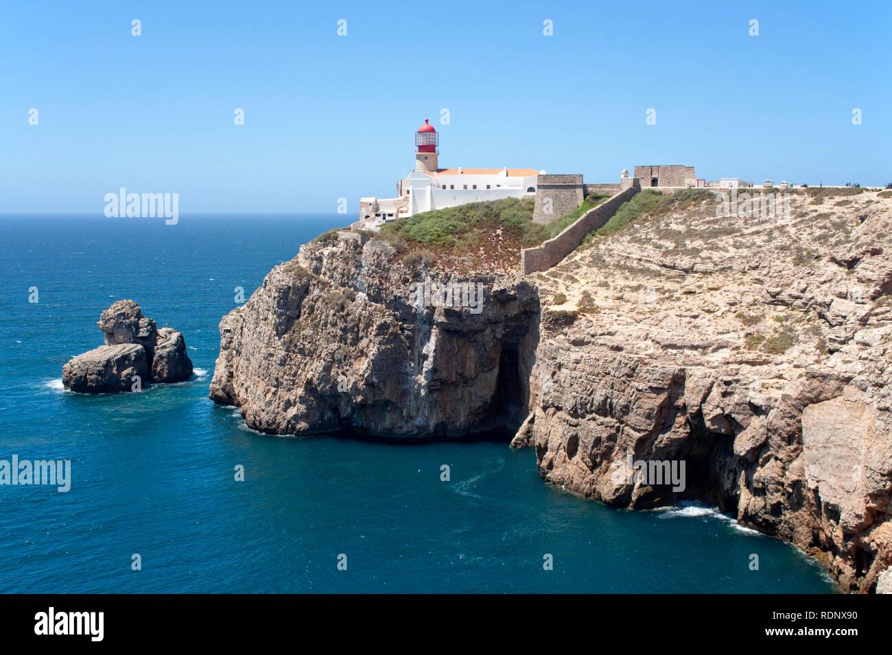 Leuchtturm am Cabo de Sao Vicente, Atlantische Küste, Portugal, Europa Stockfoto