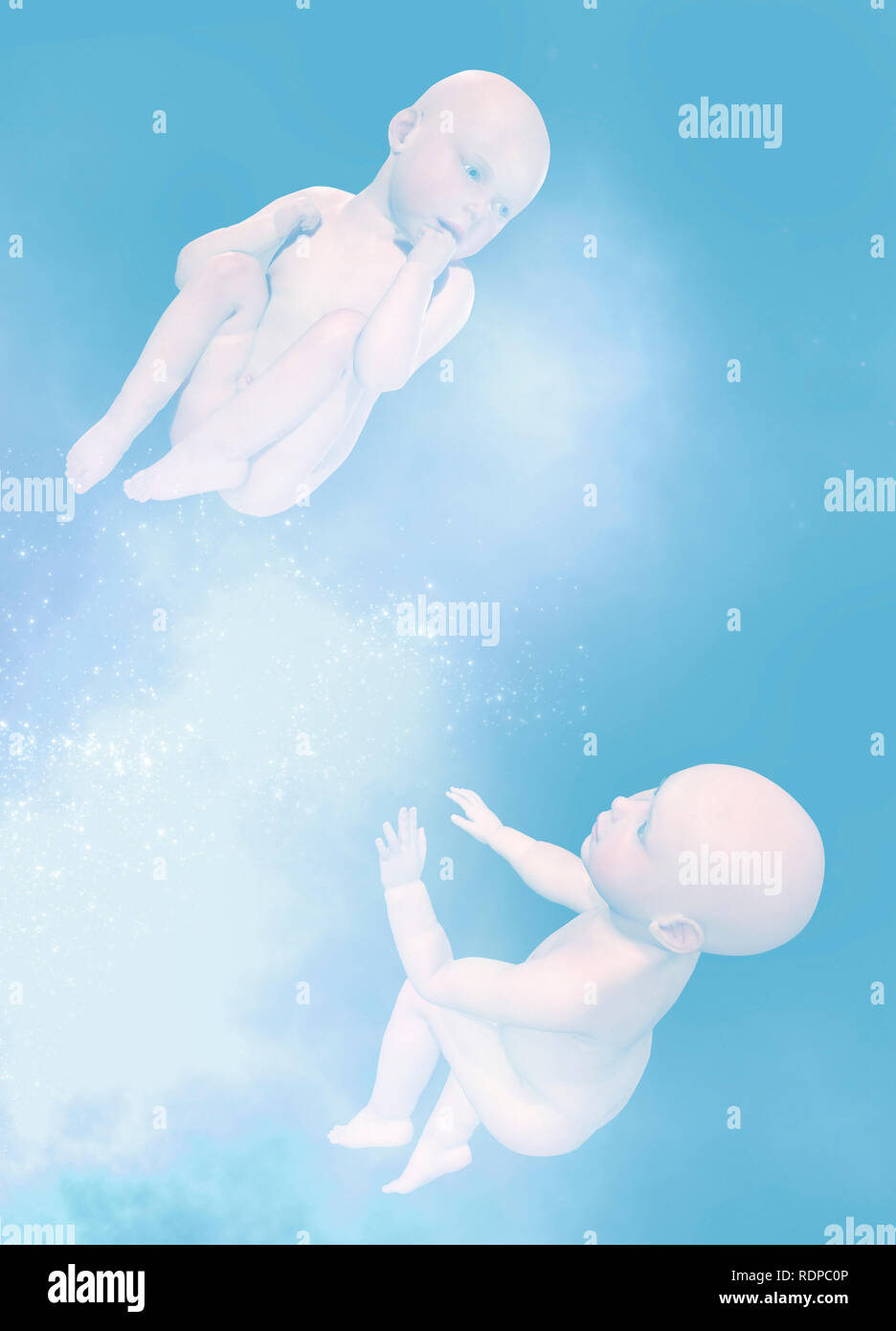 Babys floating der Luft, Illustration. Stockfoto