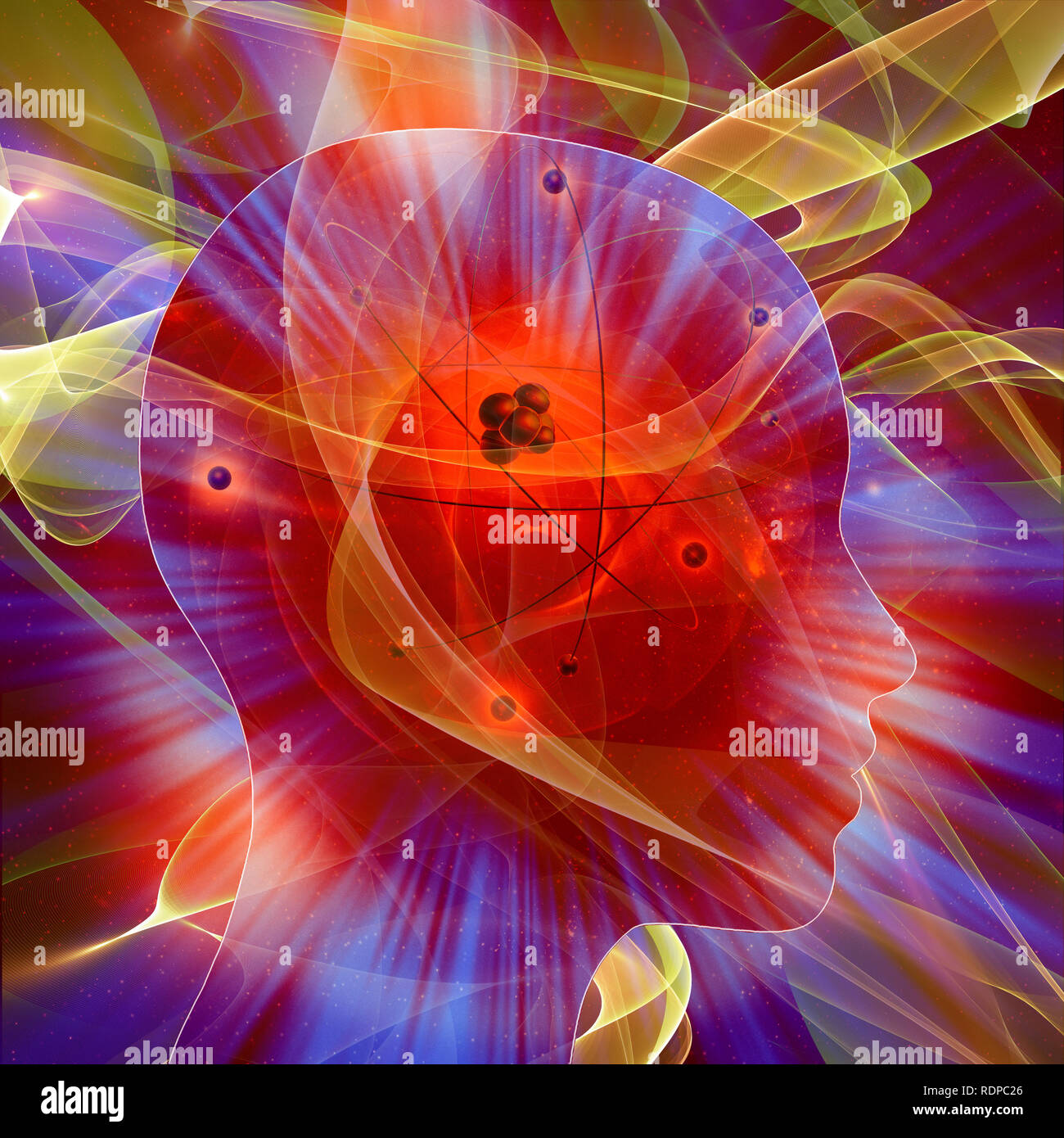 Atome im menschlichen Gehirn, Illustration. Stockfoto