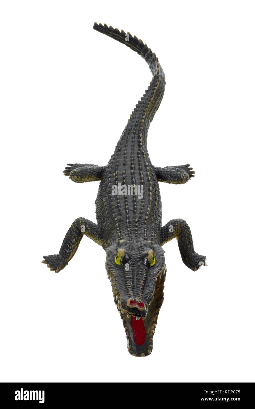 Gummi Krokodil auf weißem Hintergrund Stockfoto
