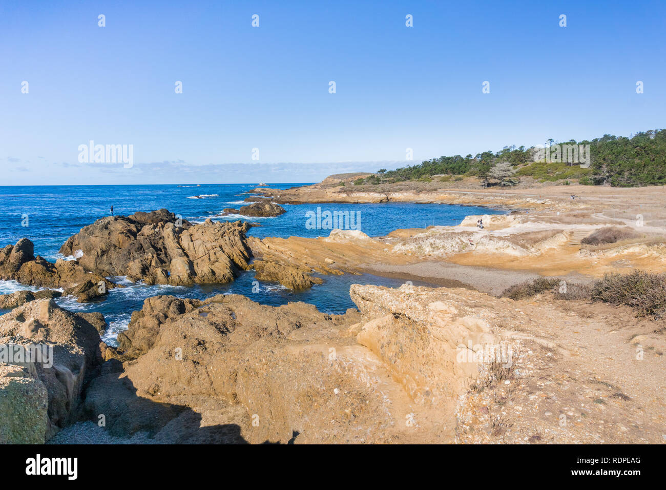 Die zerklüftete Küste des Pazifischen Ozeans, Point Lobos State Naturpark, Carmel-by-the-Sea, Monterey Halbinsel, Kalifornien Stockfoto