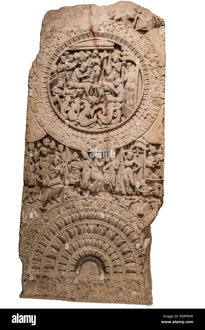 Salbei Asita besuchen zu Suddhadhana (Śuddhodana). Satavahana, 1st-2nd Jahrhundert Amaravati, Madhya Pradesh am National Museum, Delhi, Indien, 191 x 85 x 20 c Stockfoto