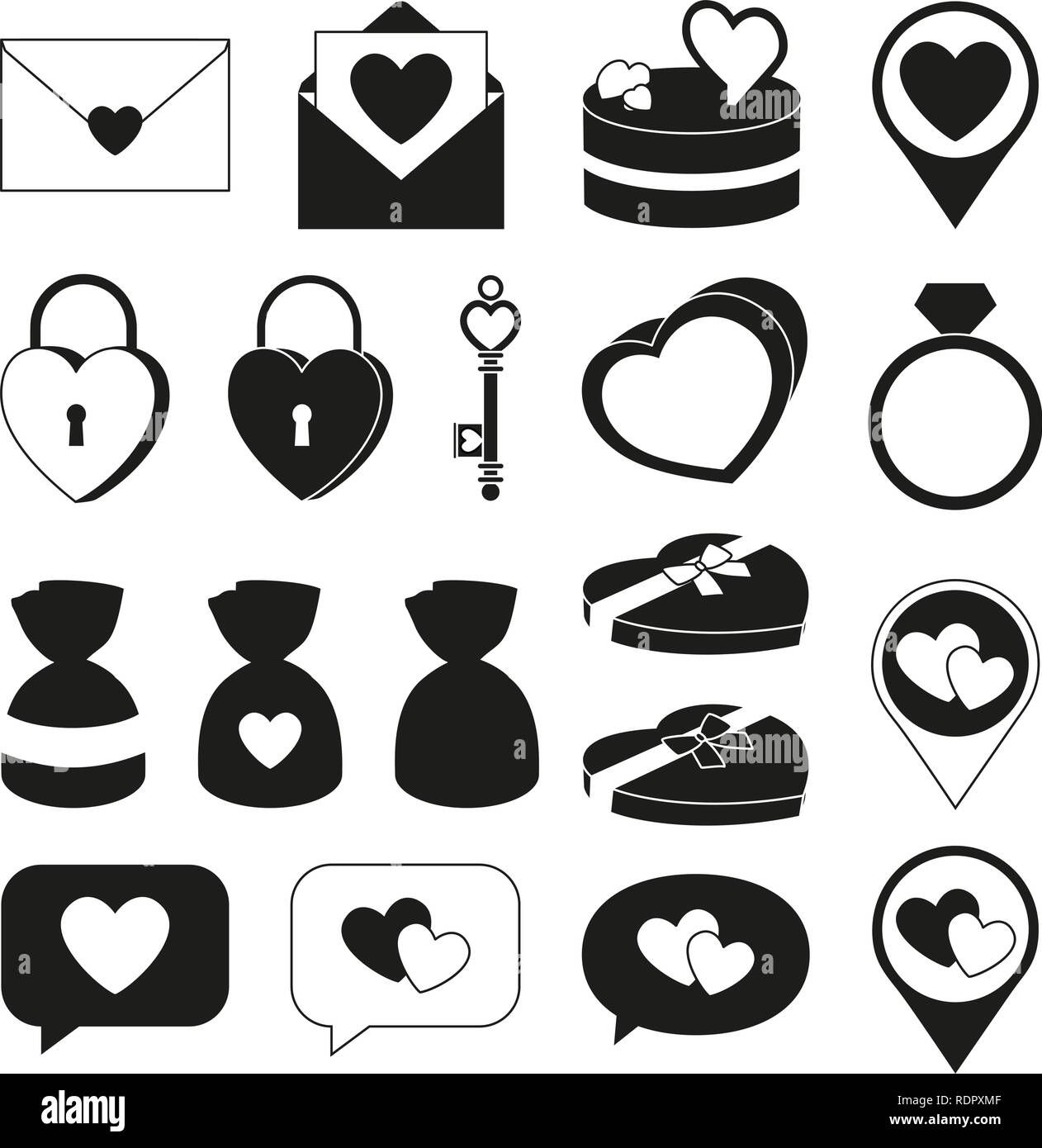 19 schwarzen und weißen valentine Elemente Stock Vektor