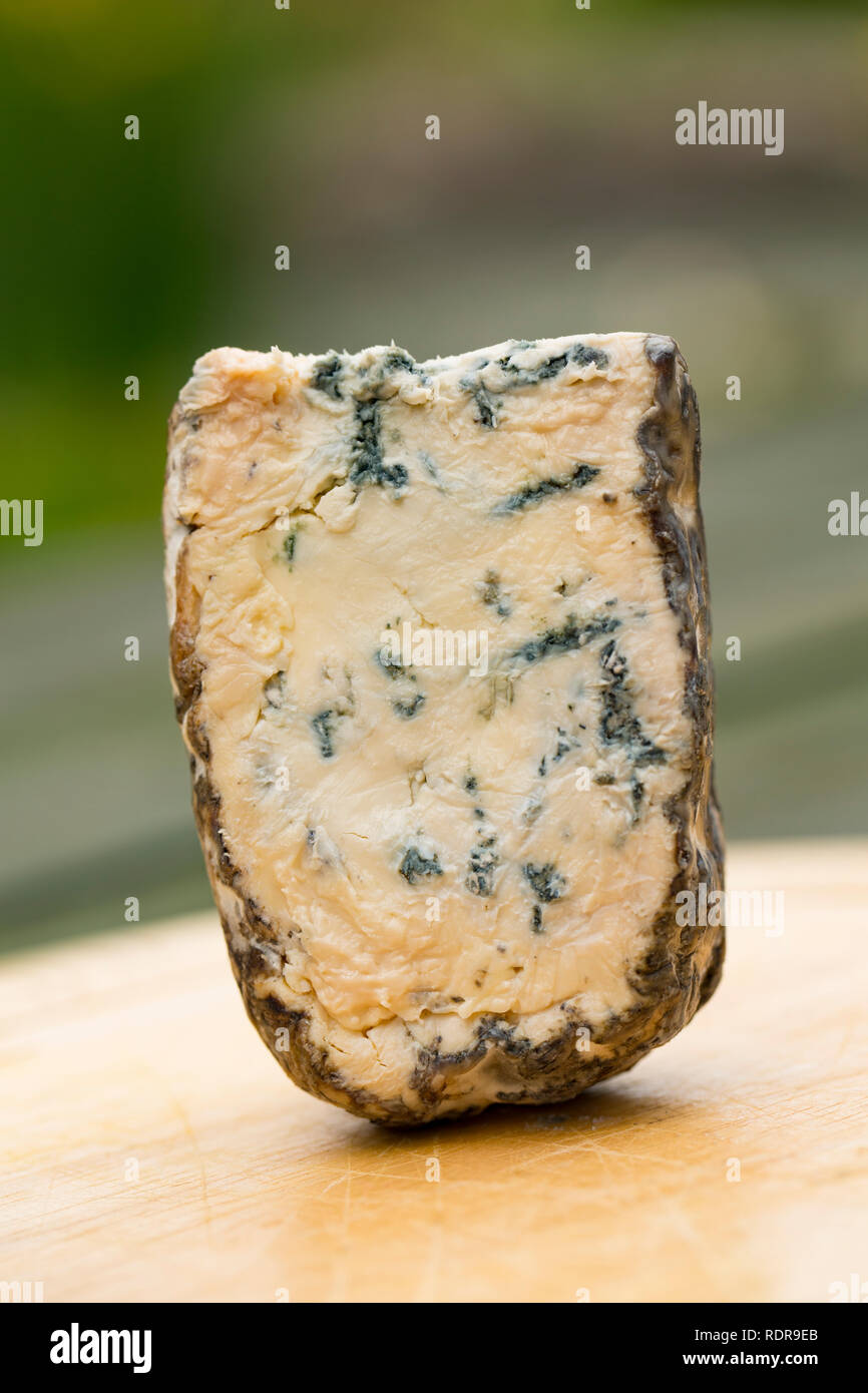 Ein Keil von Burt's Blue Cheese in Cheshire UK und von einem Supermarkt in Lancashire England UK GB gekauft Stockfoto