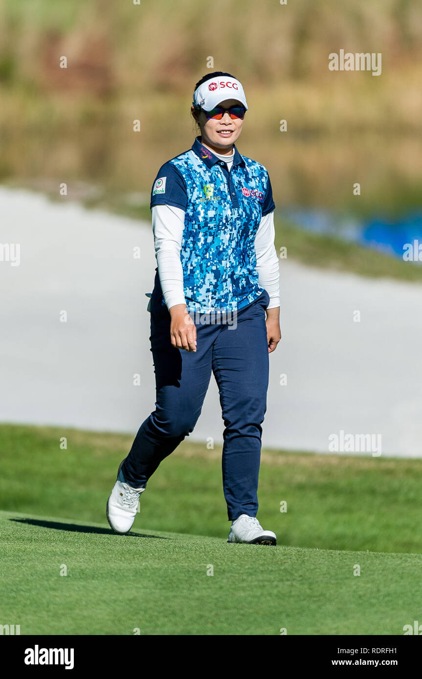 Lake Buena Vista, FL, USA. Jan, 2019 18. Moriya Jutanugarn von Thailand während der zweiten Runde Diamond Resorts Turnier der Meister an Tranquilo Golfplatz im Four Seasons Golf und Sport Club in Lake Buena Vista Orlando, Fla. Kredit statt: Csm/Alamy leben Nachrichten Stockfoto