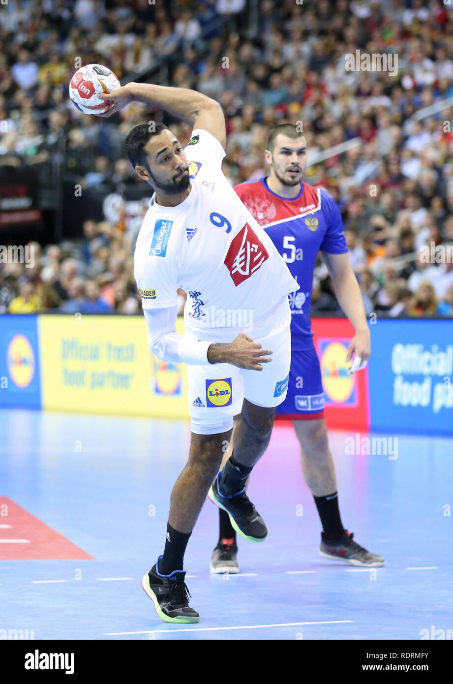 Deutschland. Berlin, Deutschland. 17. Jan 2019. IHF Handball Men's World Championship, Berlin, Deutschland. Melvyn Richardson für Frankreich Gutschrift: Mickael Chavet/Alamy leben Nachrichten Stockfoto