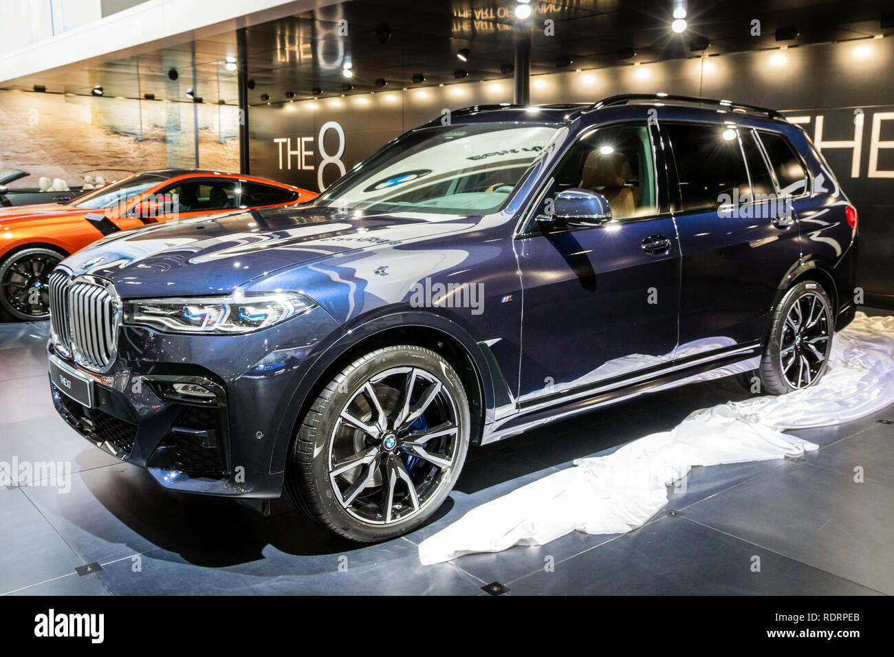 Brüssel - Jan 18, 2019: Europäische Premiere der BMWX7 Auto an der 97th Brüsseler Motor Show 2019 Autosalon. Credit: VDWI/Alamy leben Nachrichten Stockfoto