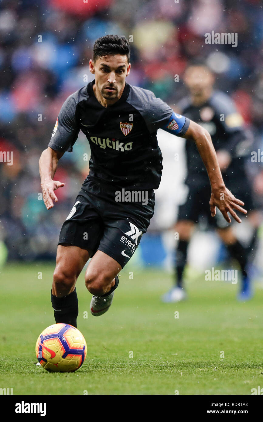 Santiago Bernabeu, Madrid, Spanien. Jan, 2019 19. Liga Fußball, Real Madrid vs Sevilla; Jesus Navas von Sevilla in Aktion während des Spiels Credit: Aktion plus Sport/Alamy leben Nachrichten Stockfoto