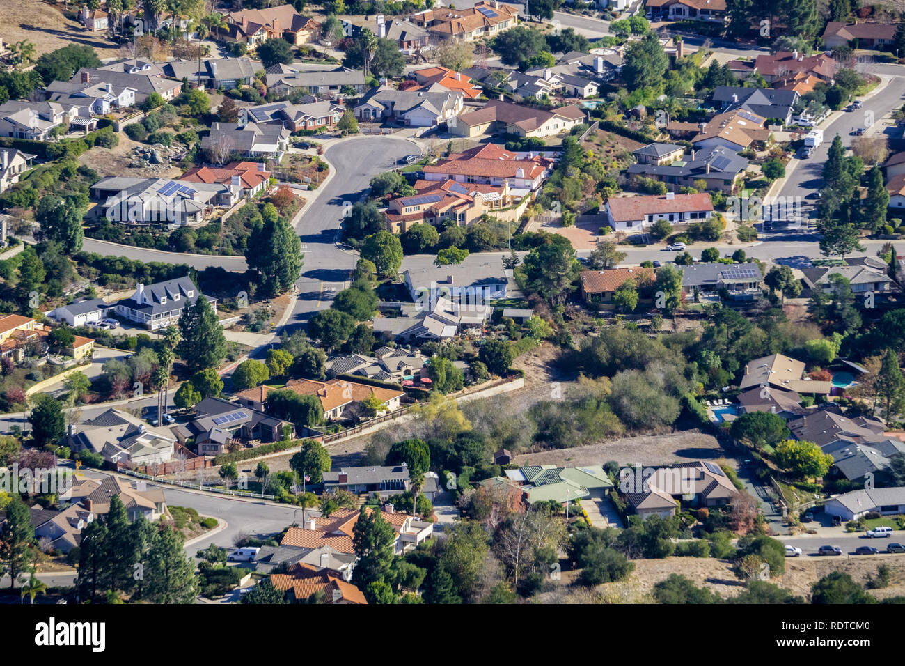 Luftaufnahme von einer Wohngegend im Norden von San Luis Obispo, Kalifornien Stockfoto
