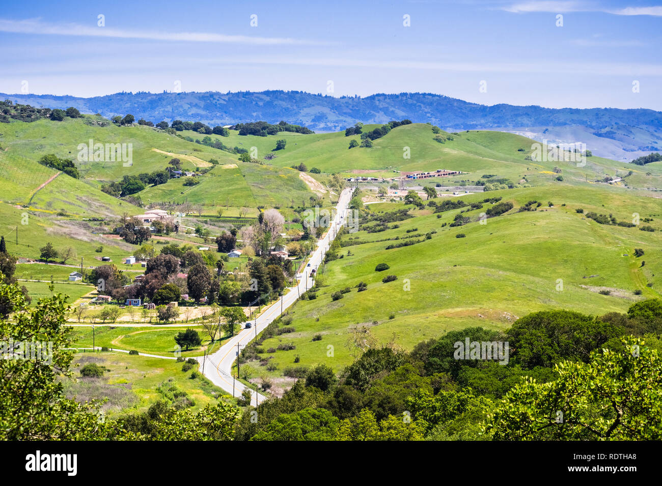 Luftaufnahme von einem ländlichen Gebiet in South San Francisco Bay Area, San Jose, Santa Clara County, Kalifornien Stockfoto