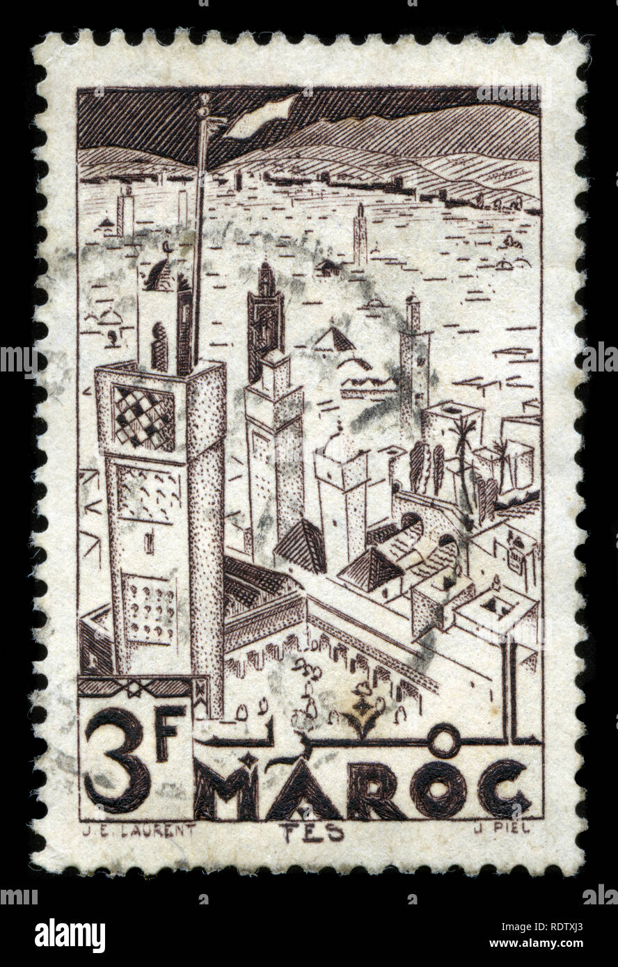 Briefmarke aus Marokko in der Stadt Serie 1945 ausgestellt Stockfoto