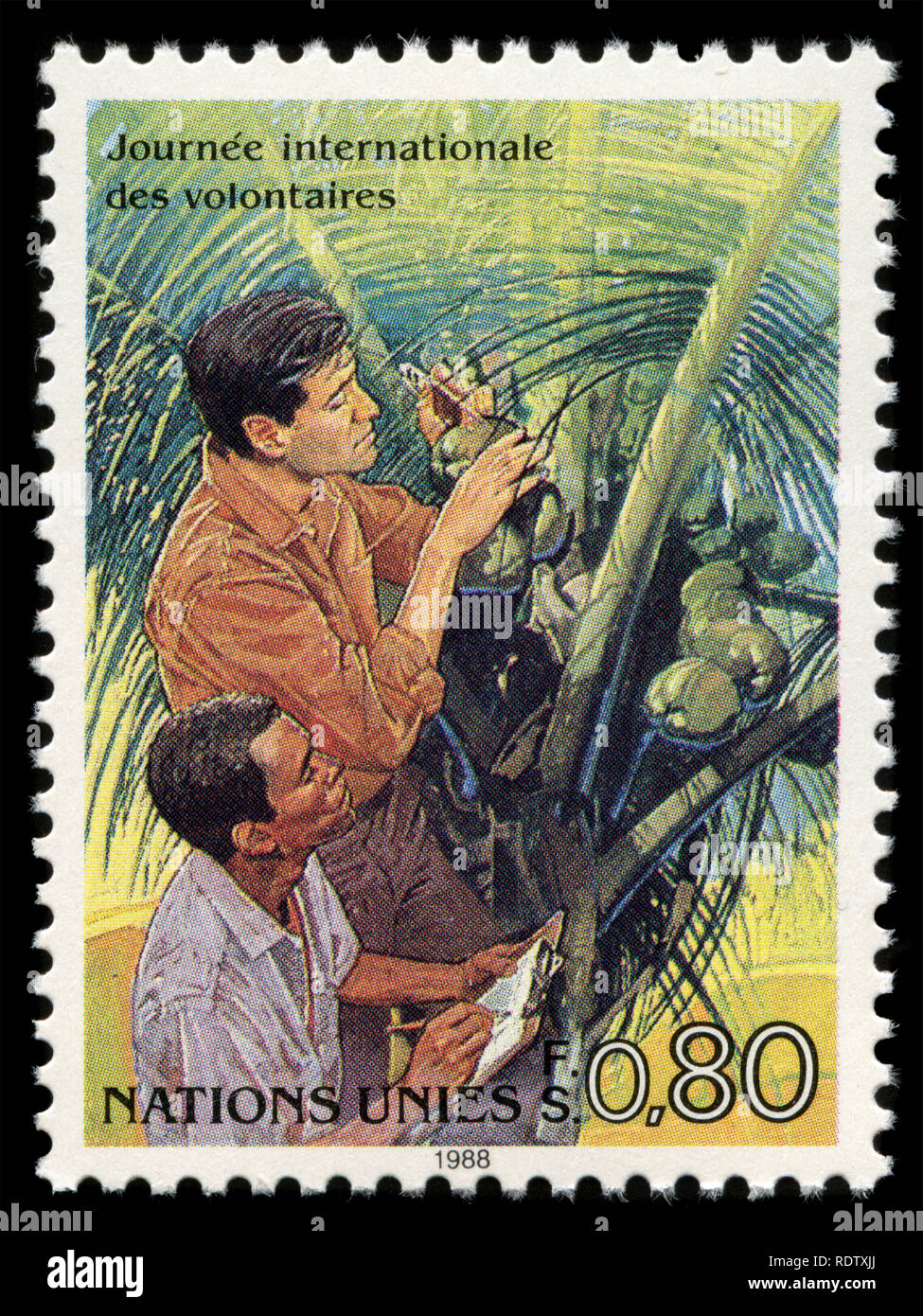Briefmarke aus den Büros der Vereinten Nationen in Genf 1988 Stockfoto