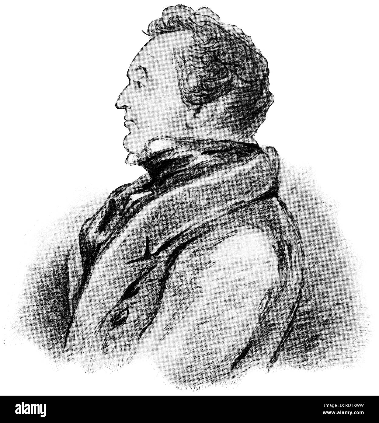 John Dickens, Vater von Charles Dickens (der Schriftsteller), gezeichnet von Edwin Roffe. Stockfoto
