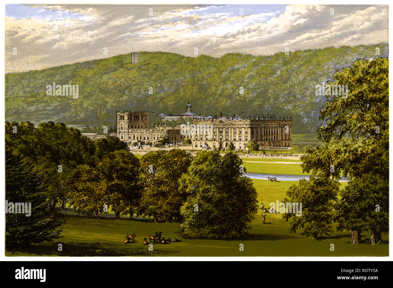 Chatsworth House, nach einem farbigen Stich aus dem Jahr 1870 Stockfoto