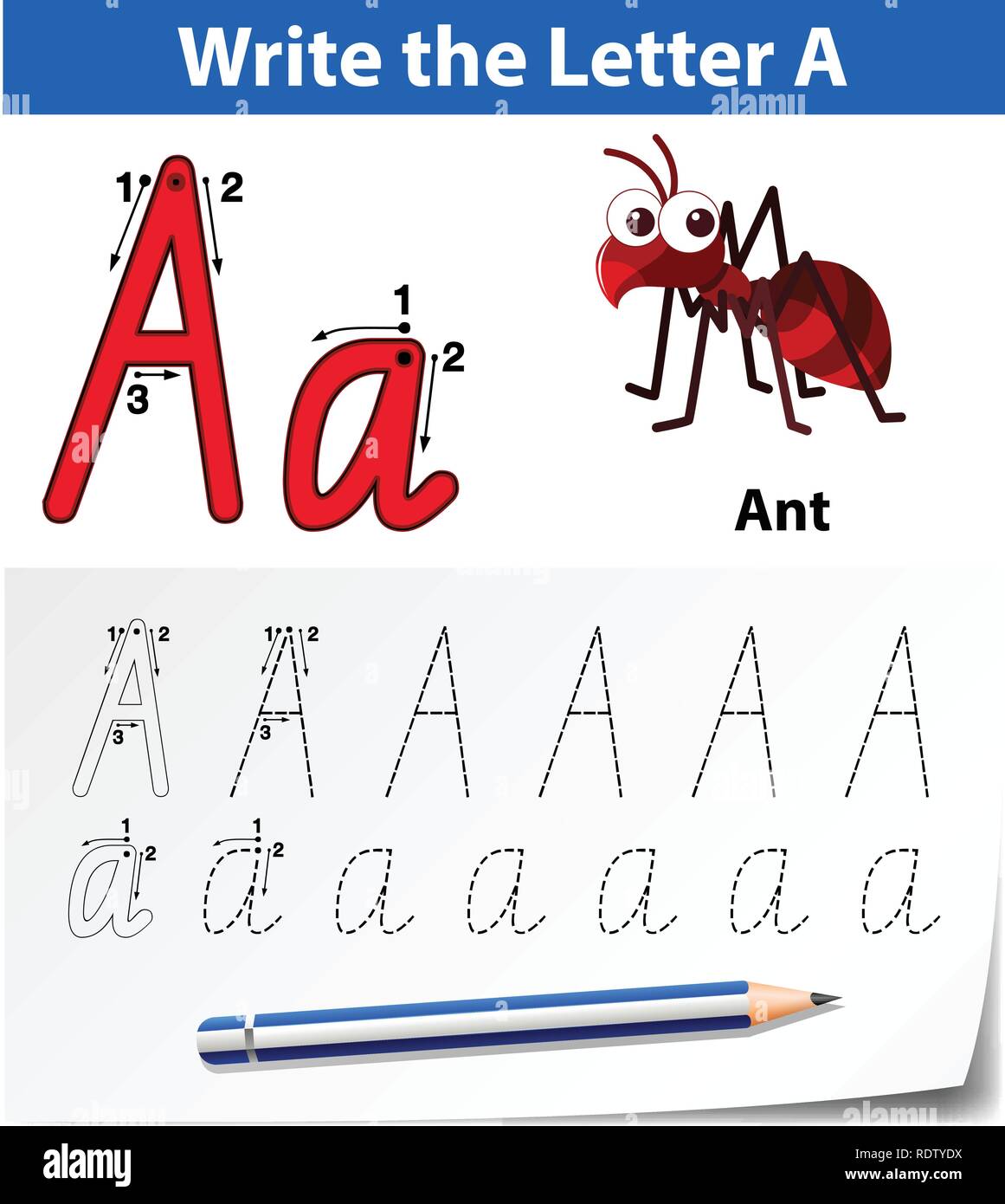 Brief eine Ablaufverfolgung Abbildung alphabet Arbeitsblätter Stock Vektor