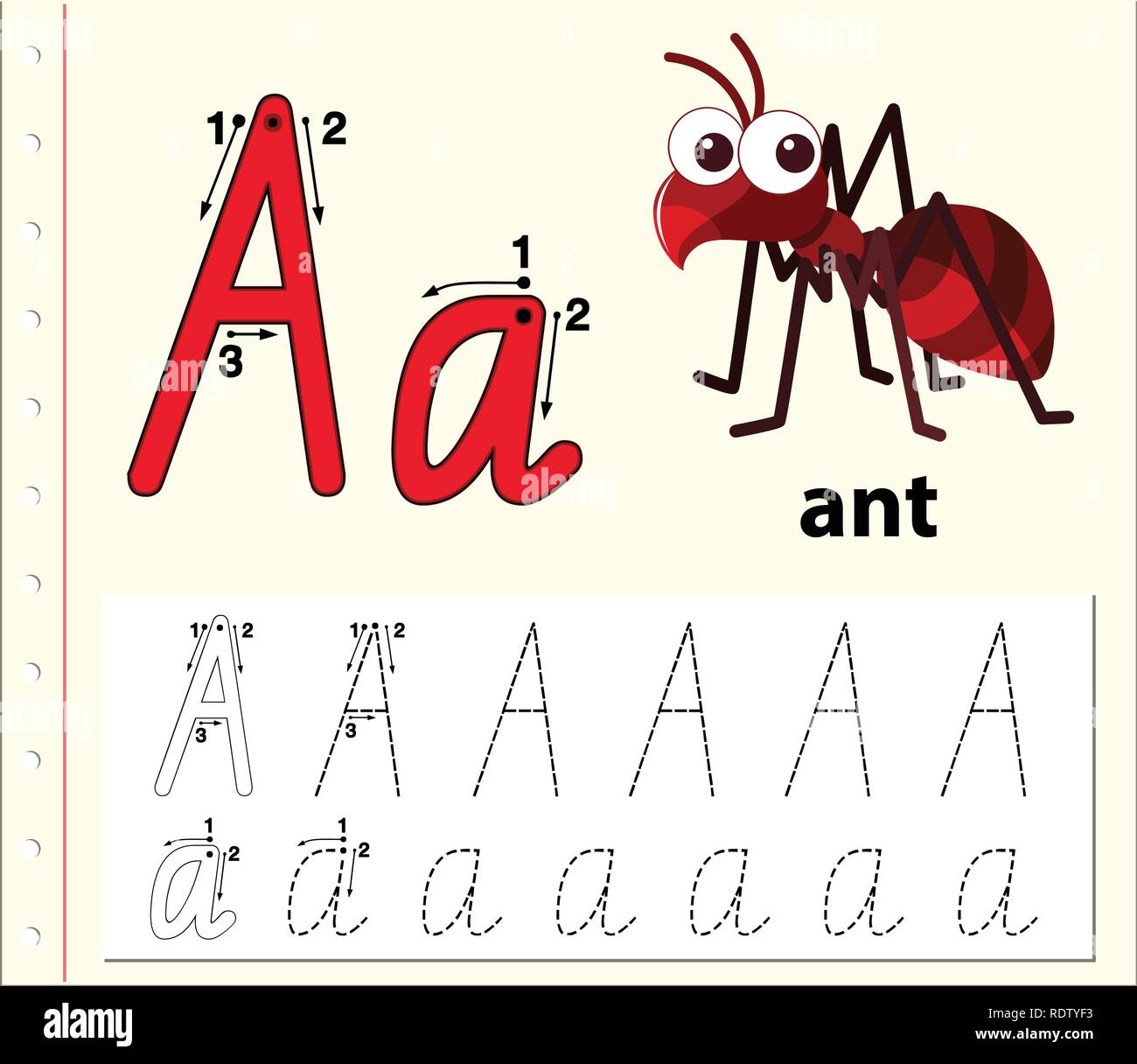 Brief eine Ablaufverfolgung Abbildung alphabet Arbeitsblätter Stock Vektor