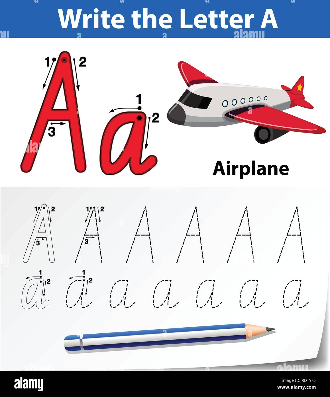 Brief eine Ablaufverfolgung Abbildung alphabet Arbeitsblätter Stock Vektor