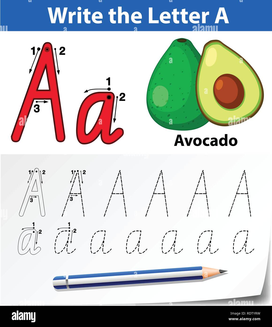 Brief eine Ablaufverfolgung Abbildung alphabet Arbeitsblätter Stock Vektor