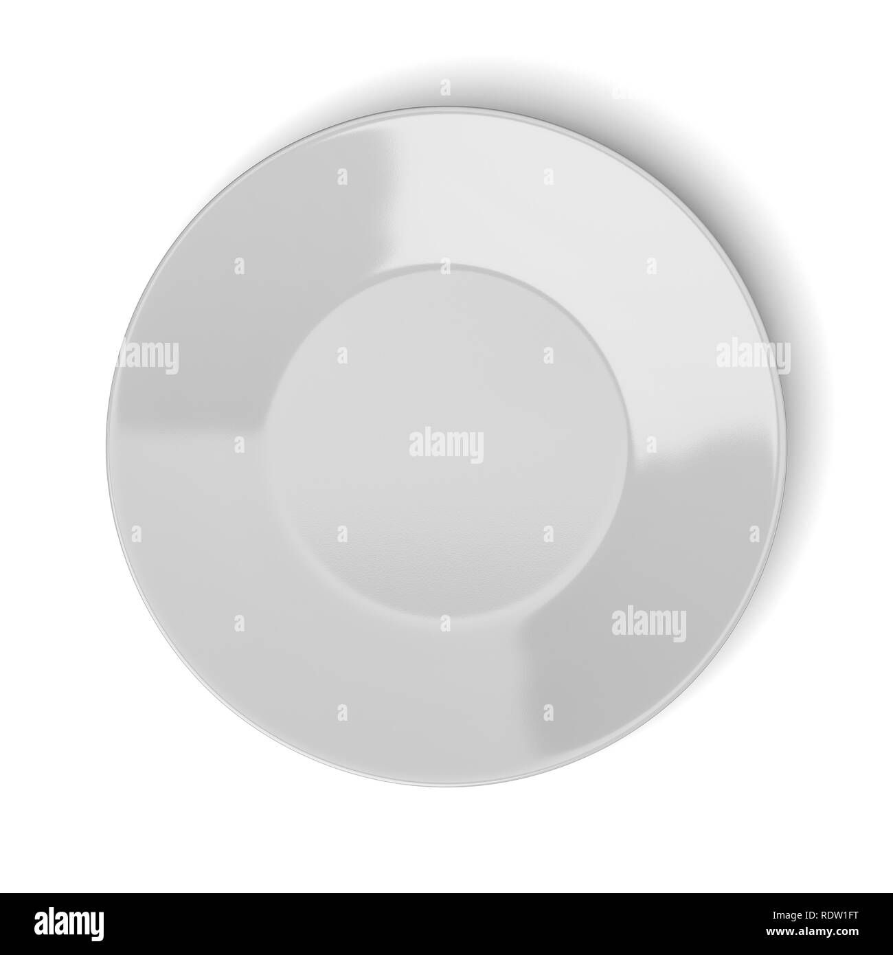 Ein leeres weißes Porzellan Platte auf weißem Hintergrund 3D Illustration, Ansicht von oben Stockfoto