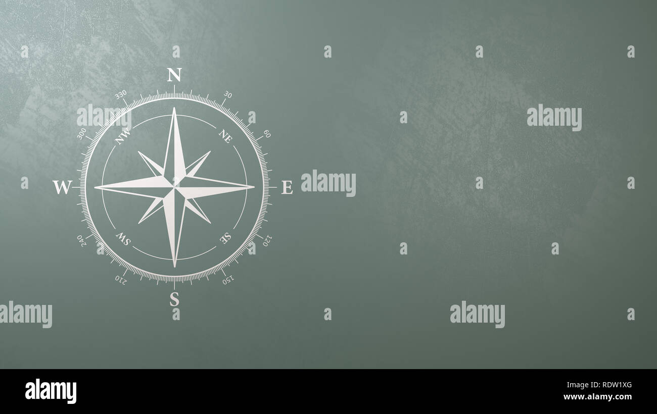 White Wind Rose Symbol gegen eine Verputzte Wand mit Copyspace Blau Grau, 3D-Darstellung Stockfoto