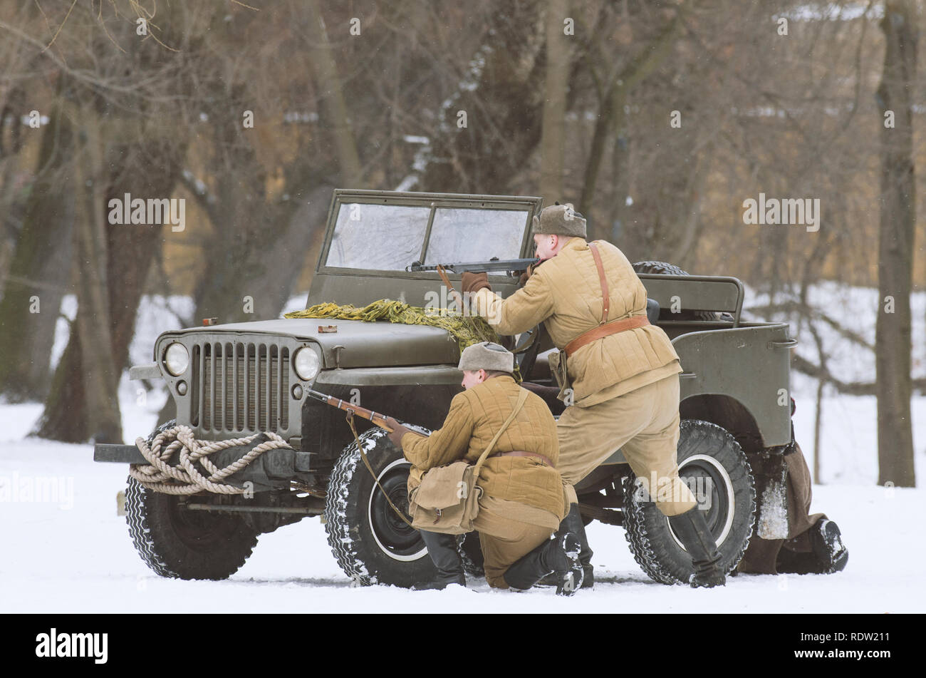 Der park Puschkin, St. Petersburg (Russland) - Februar 23, 2017: Militärische historische Rekonstruktion der Ereignisse des Zweiten Weltkriegs. Stockfoto
