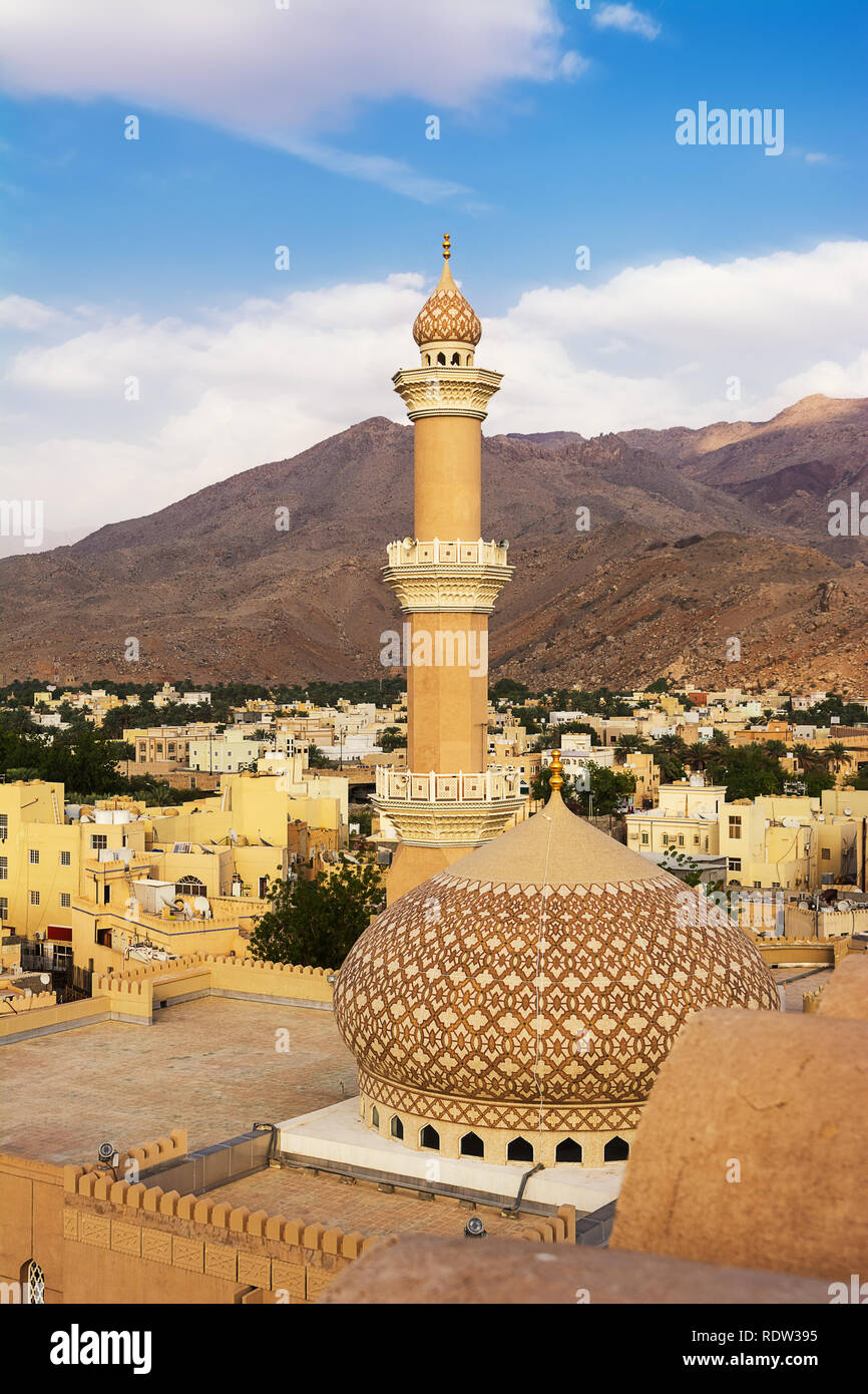 Detail der Minarett der Moschee Nizwa Stockfoto