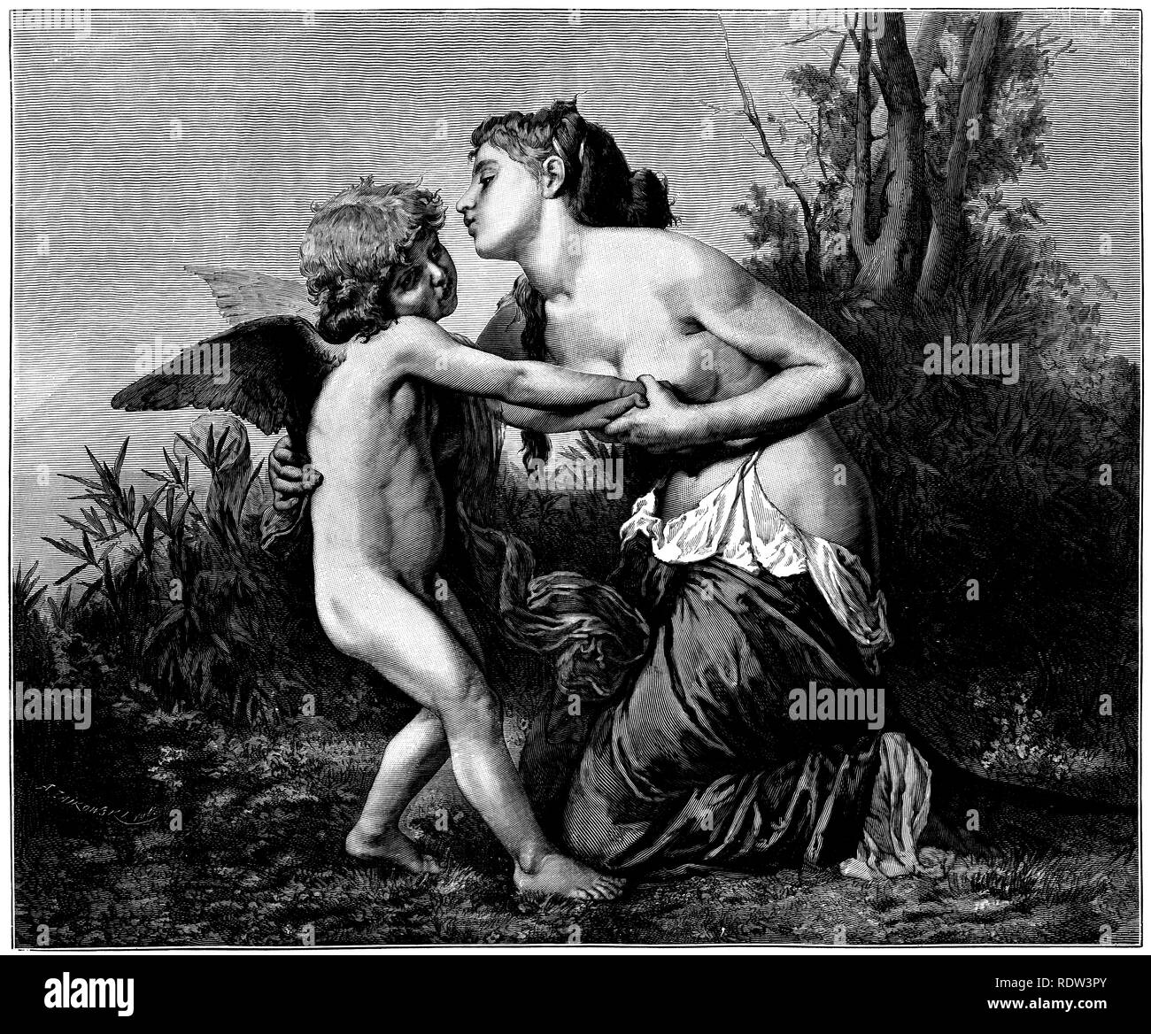 Venus und Amor aus Vintage-Gravur Stockfoto