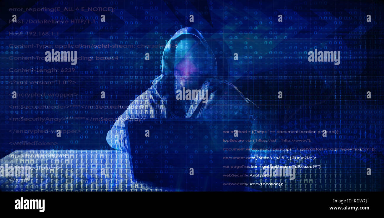 Hacker Vor Computer Laptop Sicherheit Technologie Stockfoto