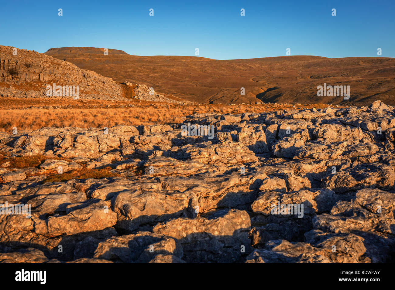 Ingleborough (723 m oder 2.372 m) ist der höchste Berg in den Yorkshire Dales. Es ist eine der Yorkshire Drei Zinnen (die anderen zwei, die Pe. Stockfoto