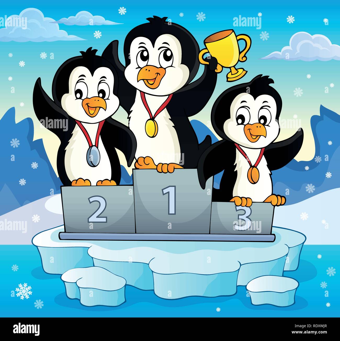 Pinguin Gewinner Thema Bild 3 - Eps 10 Vector Illustration. Stock Vektor