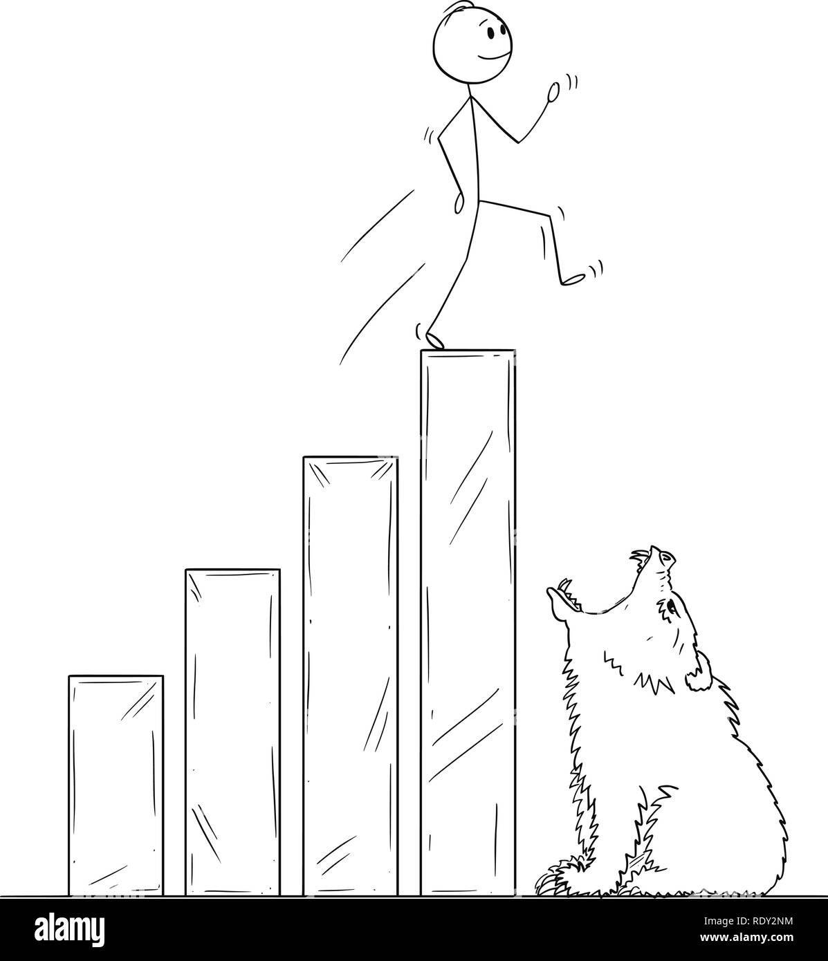 Cartoon der Unternehmer gehen über die Erhöhung der finanziellen Plan Beendigung durch offenen Mund von Bear Stock Vektor