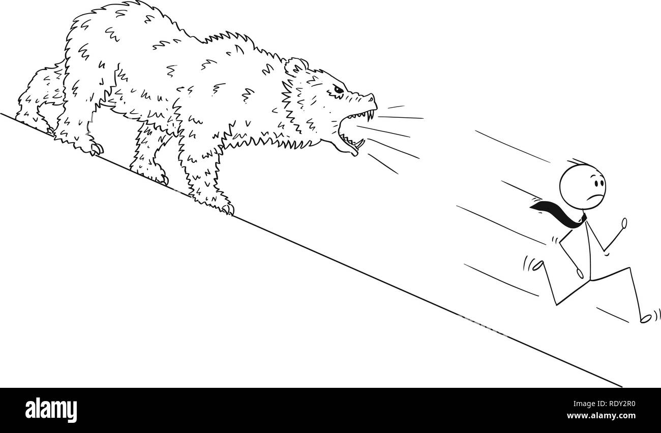 Cartoon der Unternehmer läuft hinunter den Hügel von Bär Stock Vektor
