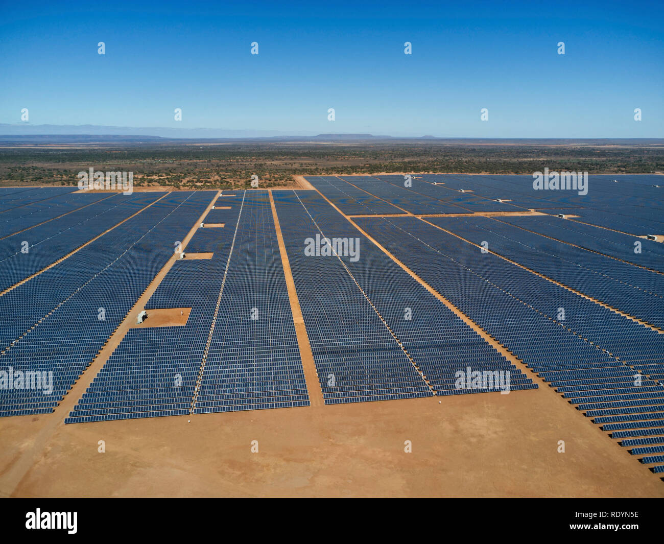 Bungala Solarparks (Dez. 2018) ist die grösste Solarpark in Australien mit einer Fläche von 800 Hektar. In der Nähe von Port Augusta South Australia Stockfoto
