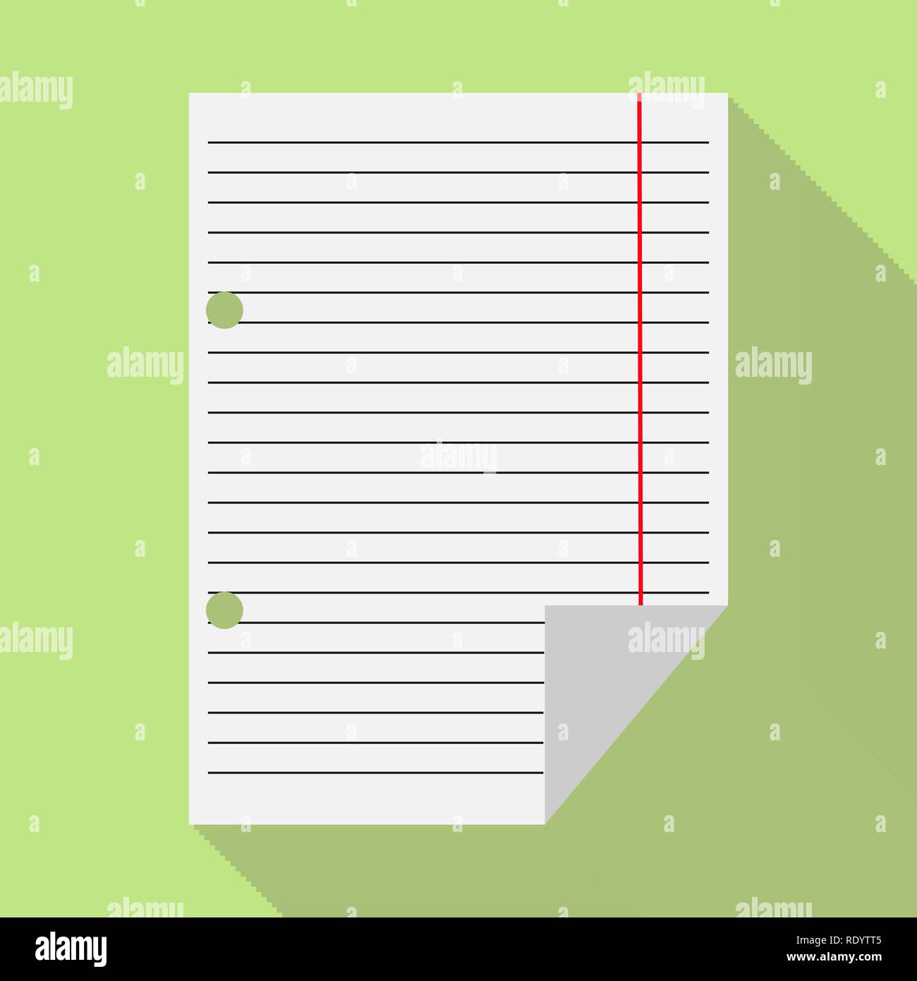 Flachbild Bild von einem Blatt Papier auf einem Lineal, lange Schatten Stock Vektor