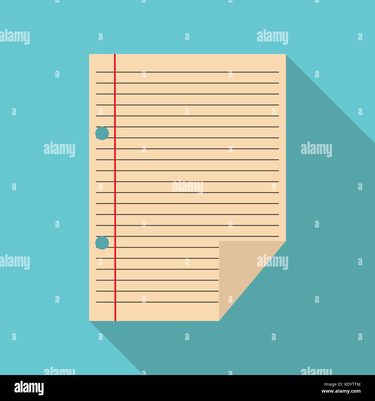 Blatt Papier in ein Lineal, Flachbild Bild, lange Schatten Stock Vektor