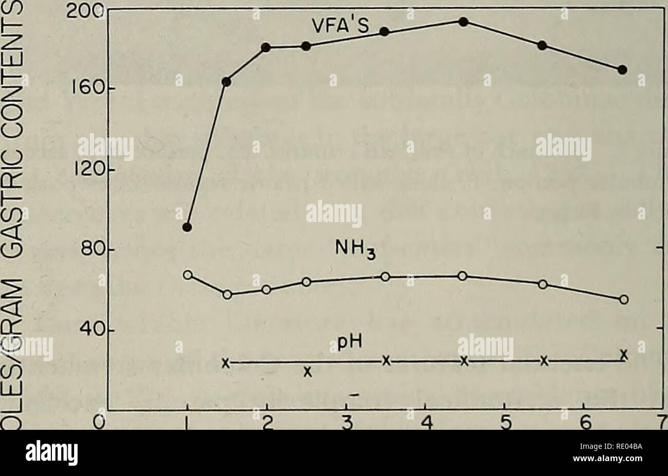 . Die Ökologie der arboreal folivores: ein Symposium an der Erhaltung und Research Center, National Zoological Park, Smithsonian Institution, Mai 29-31, 1975. Folivores; Waldökologie; Blätter; Säugetiere; Säugetiere. Tabelle 1 - flüchtige Fettsäuren (VFA) in den Magen von colobid Affen und Wiederkäuer. Molekulare Proportionen Concn mM/Pro-n-Bu-i-Bu-n-Va-i-Va-Tier VFA Essigsäure pionic tyric tyric leric leric Jugendsportlern Taurus 165 51 24 6 5 7 8 Jugendsportlern entellus 103 50 28 14 - 5 4 Procolobus verus 181 70,5 16,7 9,9 - 2,5 - 219 Procolobus 63,9 22,8 9,8 - 2,2 - Rinder 137 64,0 21,9 11,9 - 2,2 Stockfoto
