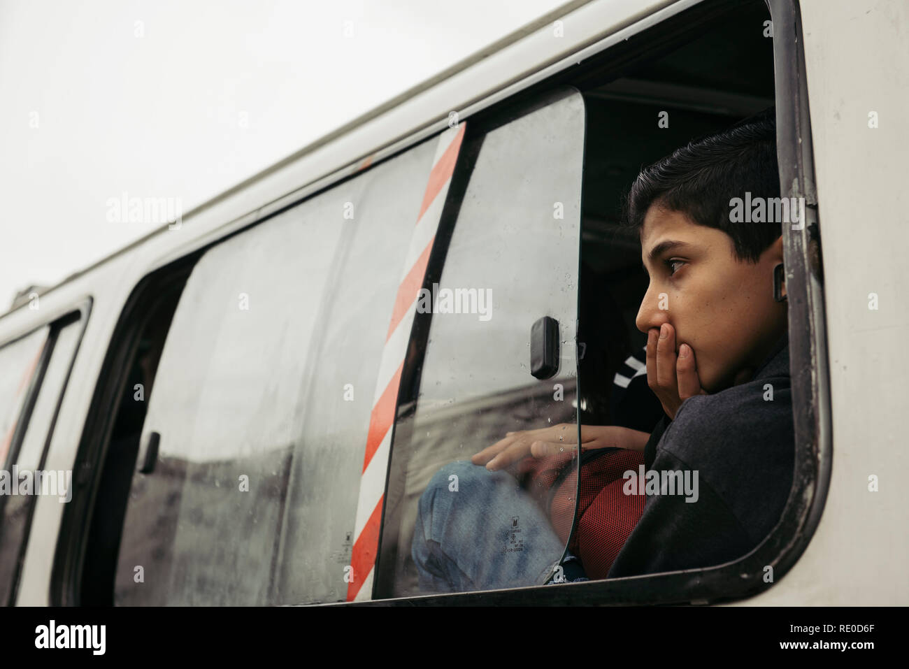 Einige Fotos zeigen, wie schwierig eine öffentliche Verkehrsmittel in Damaskus zu erhalten Stockfoto