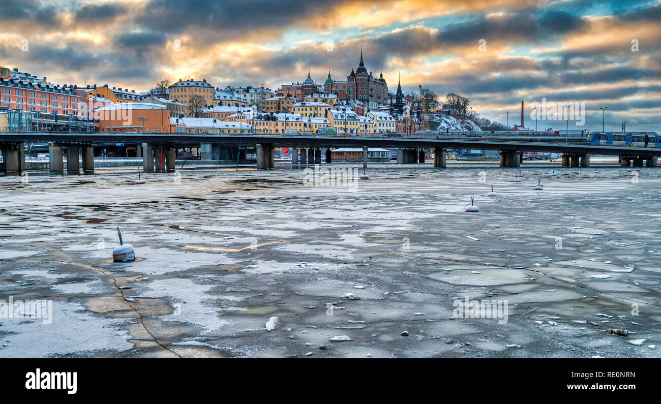 Ein kühler Blick über Stockholm im Winter Stockfoto