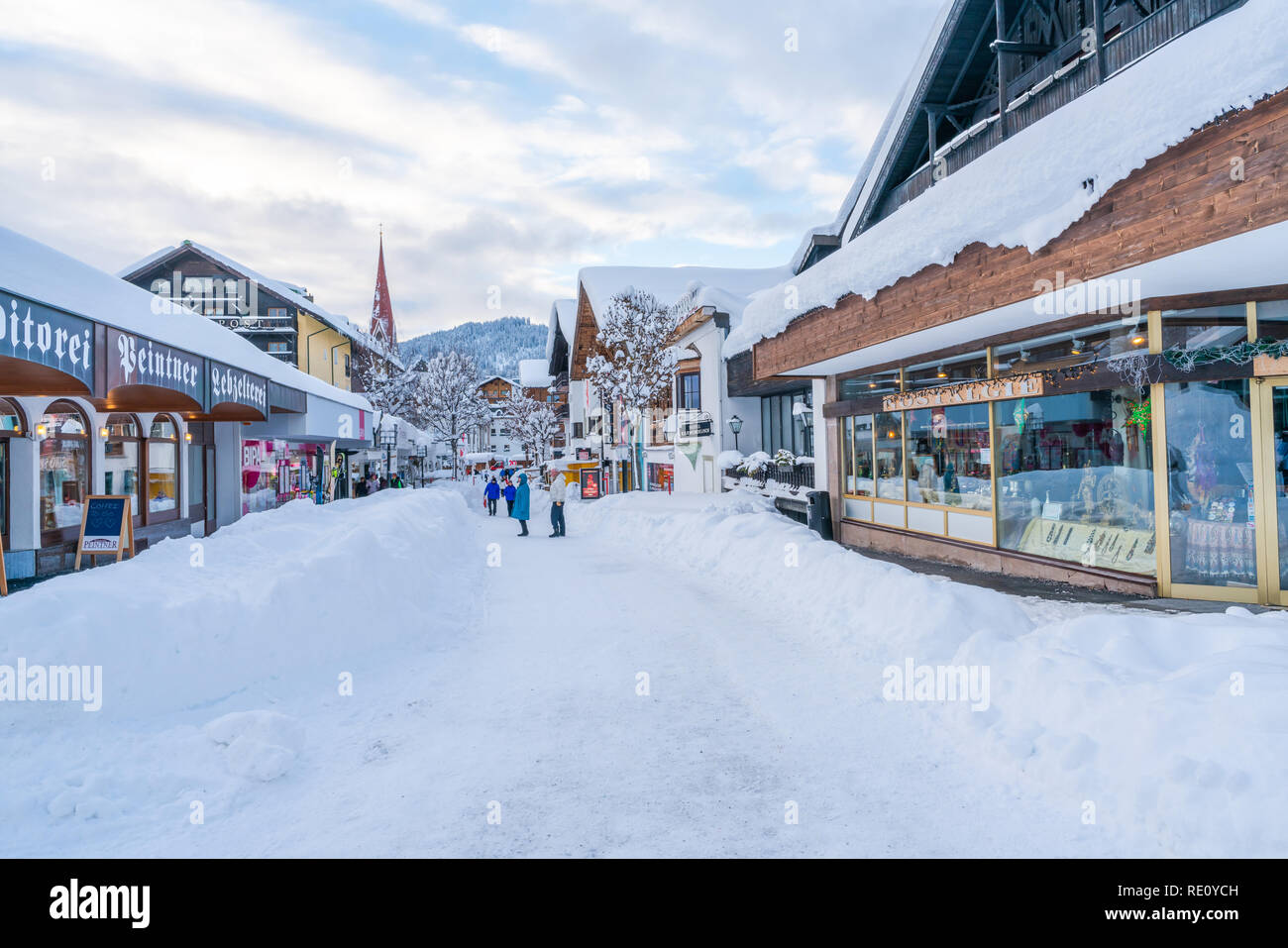 SEEFELD, Österreich - Januar 07, 2019: Seefeld in Tirol ist ein wichtiges touristisches Resort und ein beliebter Platz für Snow Sport, particularl Stockfoto