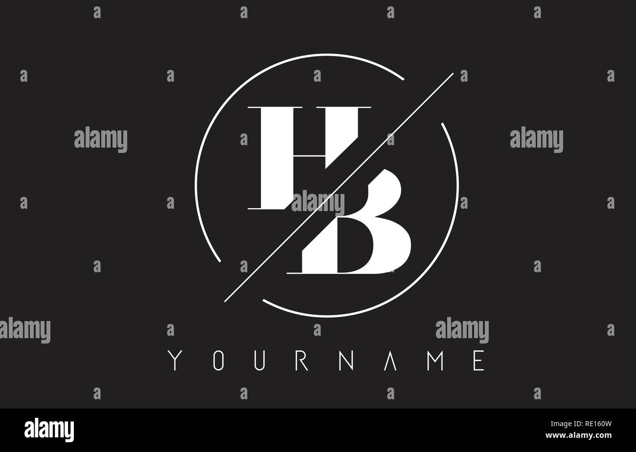 HB Schreiben Logo mit geschnittenen und Schnitt Design und runden Rahmen Vector Illustration Stock Vektor