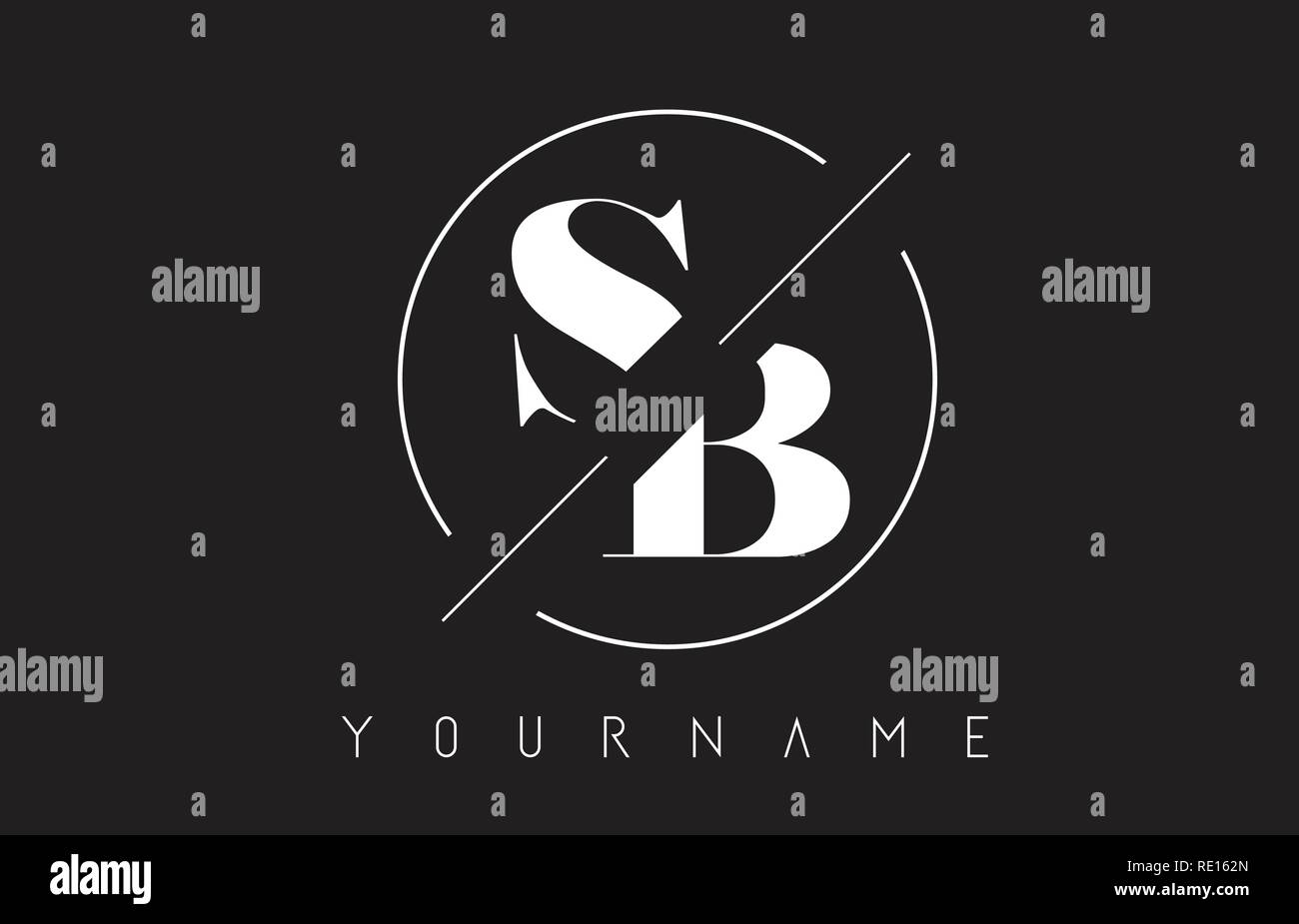 SB Schreiben Logo mit geschnittenen und Schnitt Design und runden Rahmen Vector Illustration Stock Vektor