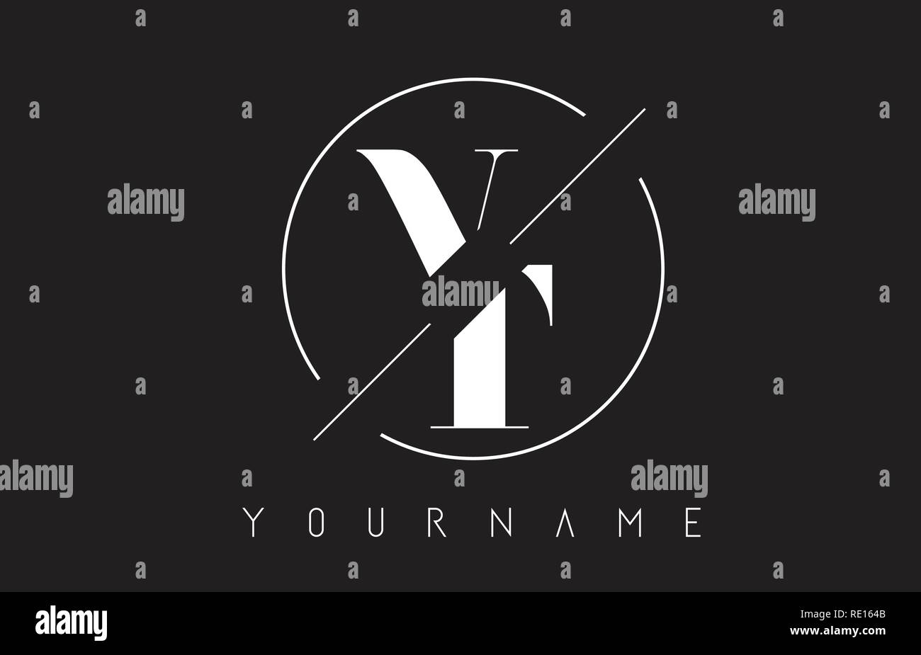 VT Schreiben Logo mit geschnittenen und Schnitt Design und runden Rahmen Vector Illustration Stock Vektor