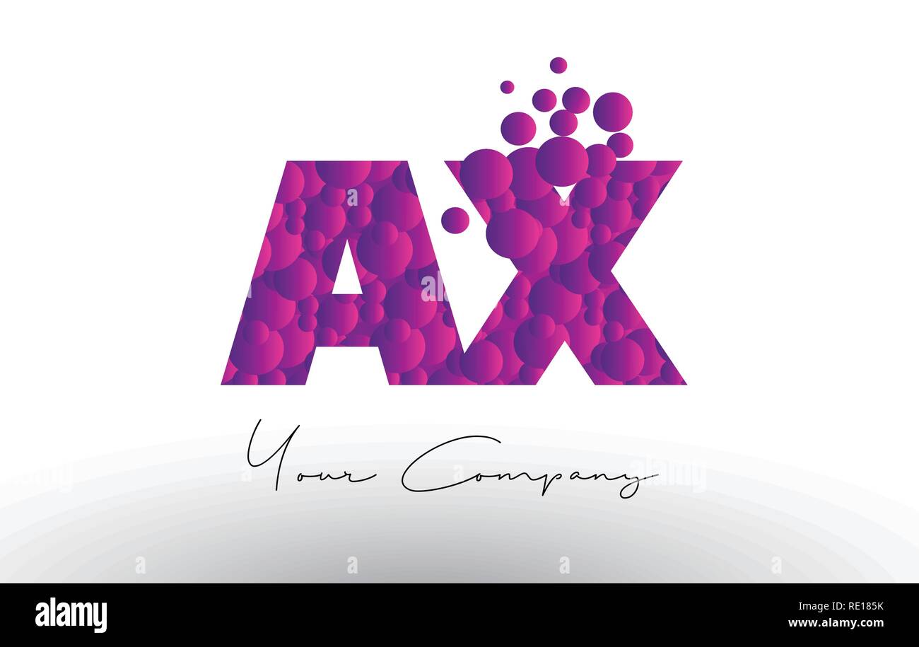 AX A X Punkte Schreiben Logo mit Lila Rosa Magenta Blasen Textur Vektor. Stock Vektor