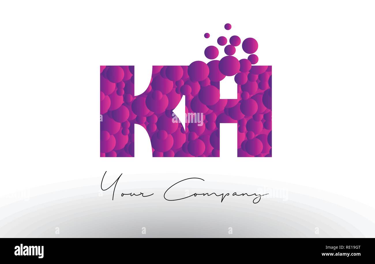KH K H Punkte Schreiben Logo mit Lila Rosa Magenta Blasen Textur Vektor. Stock Vektor