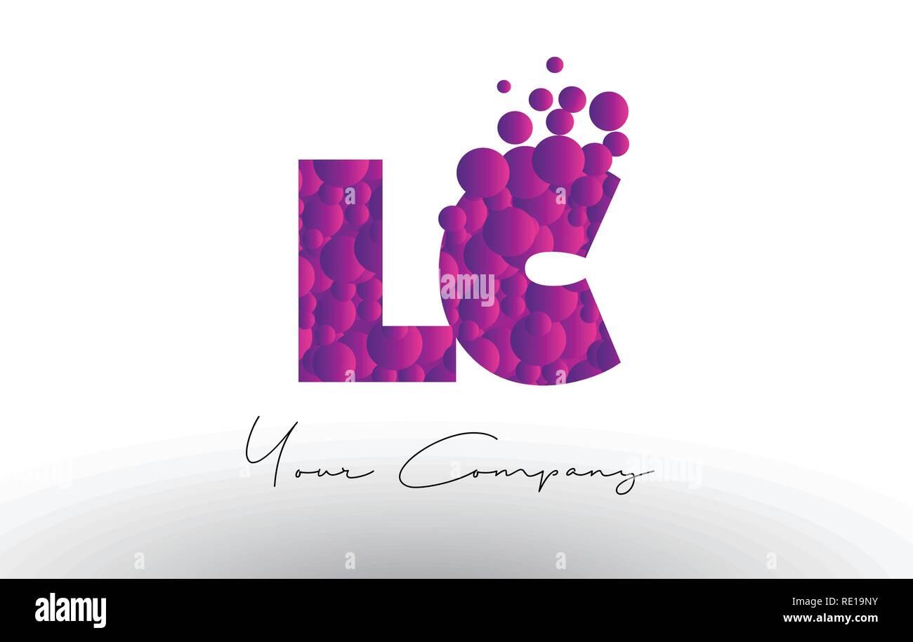 LC L C Punkte Schreiben Logo mit Lila Rosa Magenta Blasen Textur Vektor. Stock Vektor