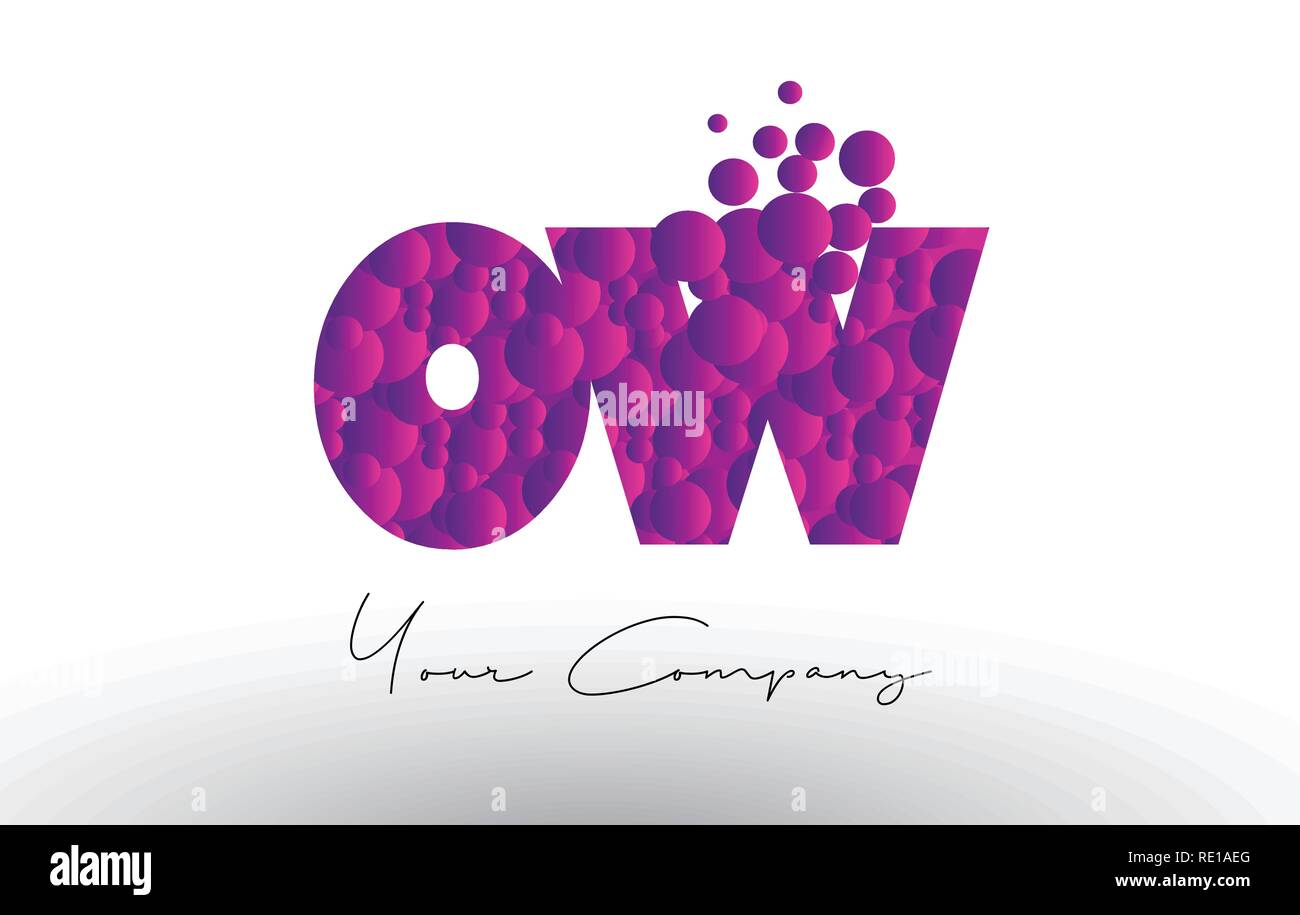 OW O W Dots Schreiben Logo mit Lila Rosa Magenta Blasen Textur Vektor. Stock Vektor