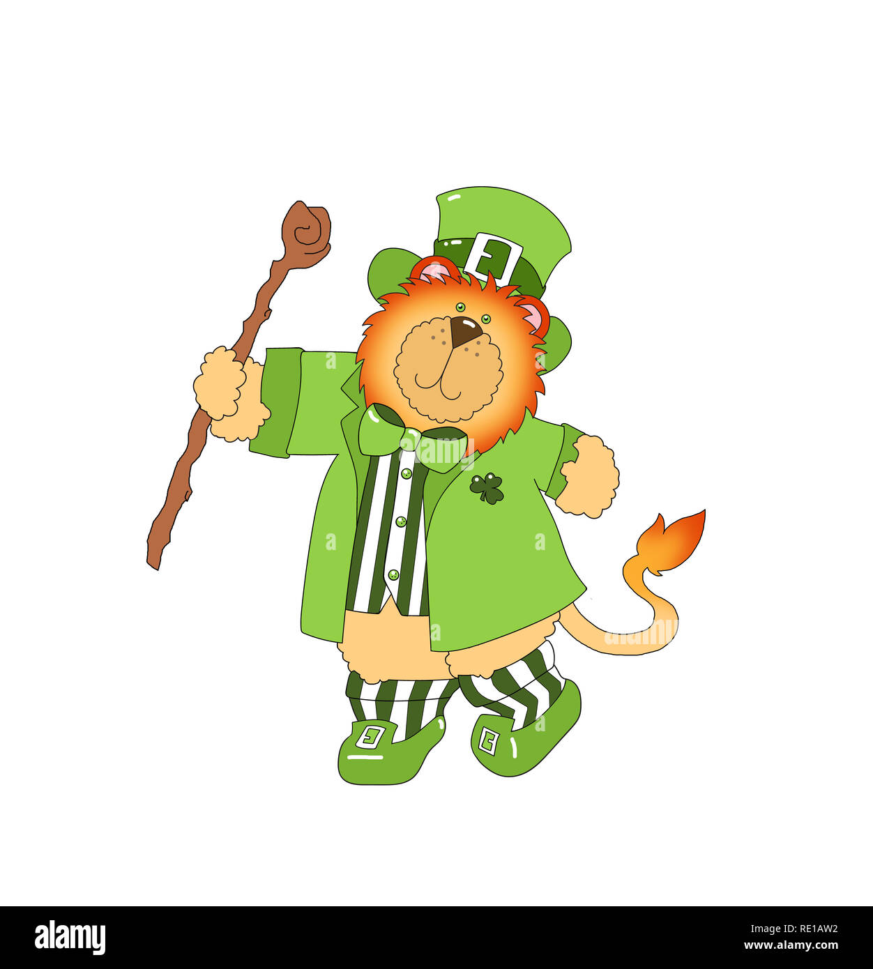 Clip Art Illustration Eines Sussen Lion Gekleidet Wie Ein Kobold Und Tanzen Auf Einem Weissen Hintergrund Stockfotografie Alamy