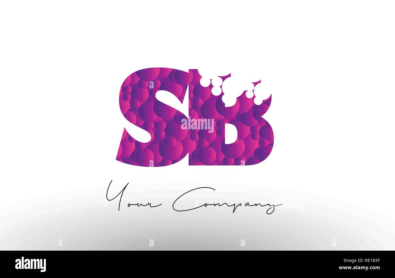 SB S B Punkte Schreiben Logo mit Lila Rosa Magenta Blasen Textur Vektor. Stock Vektor