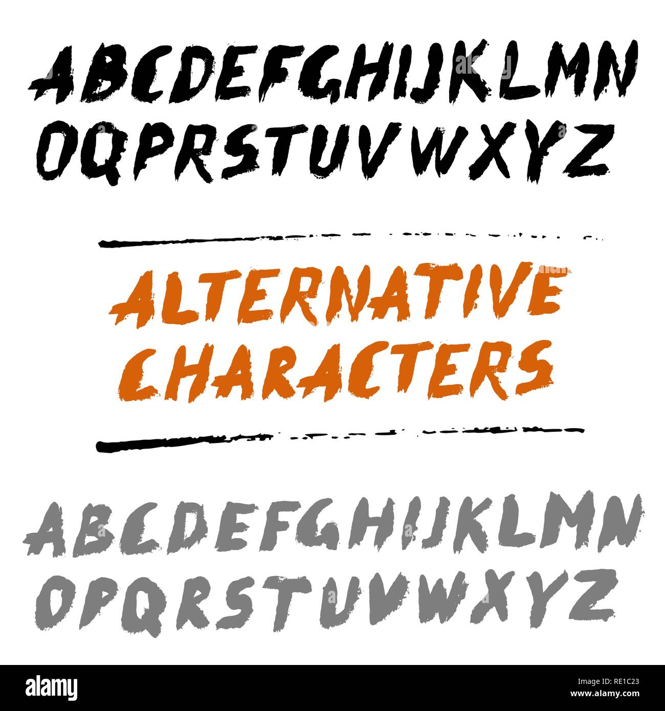 Bürste Font Großbuchstaben Hand ABC mit Alternativen geschrieben Stock Vektor