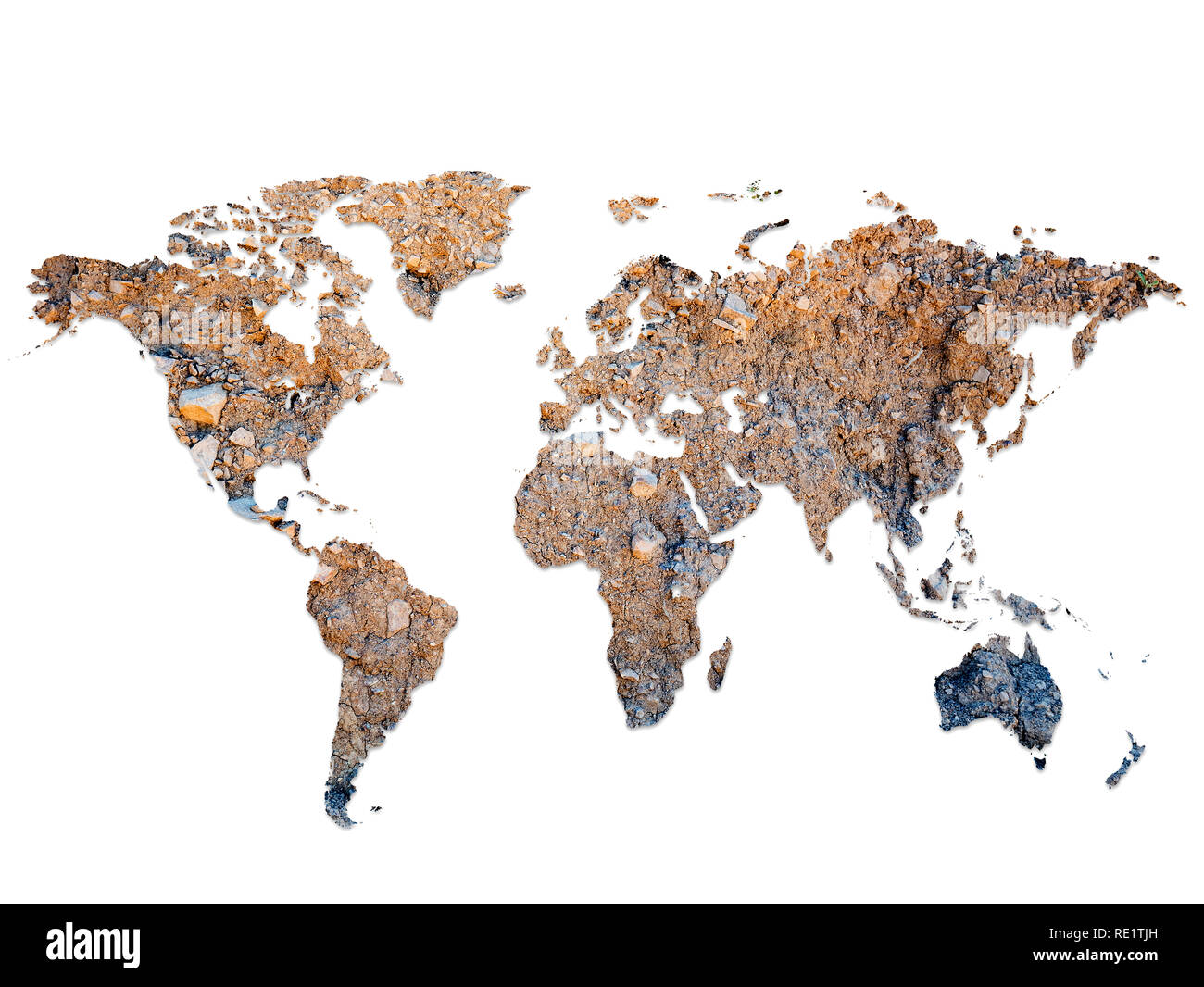 Weltkarte mit Textur der trockene Ton. Thema Umwelt Konzept Stockfoto